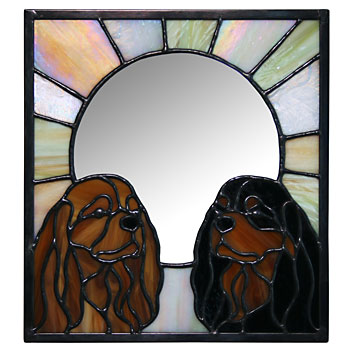 stained glass mirror with two dogs