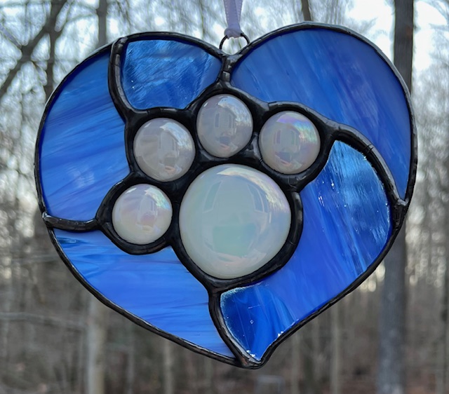 Blue Sky stained glass paw print suncatcher