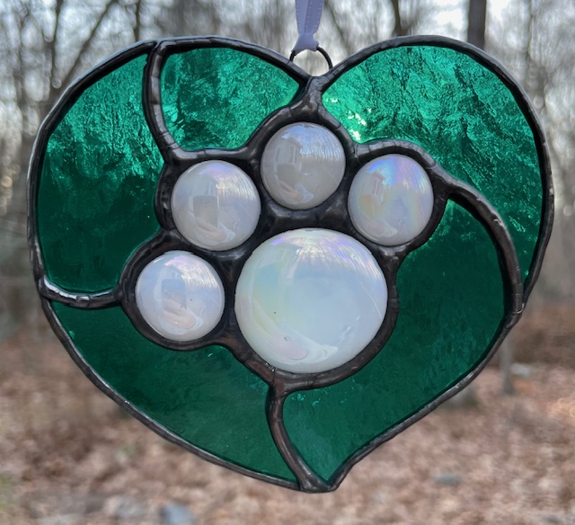 Jade Green stained glass paw print suncatcher