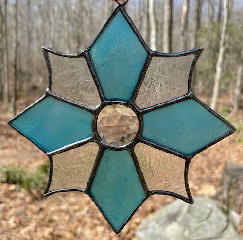 Aqua Iridescent stained glass suncatcher