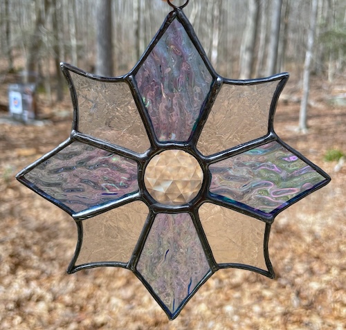 Light Blue Iridescent stained glass suncatcher